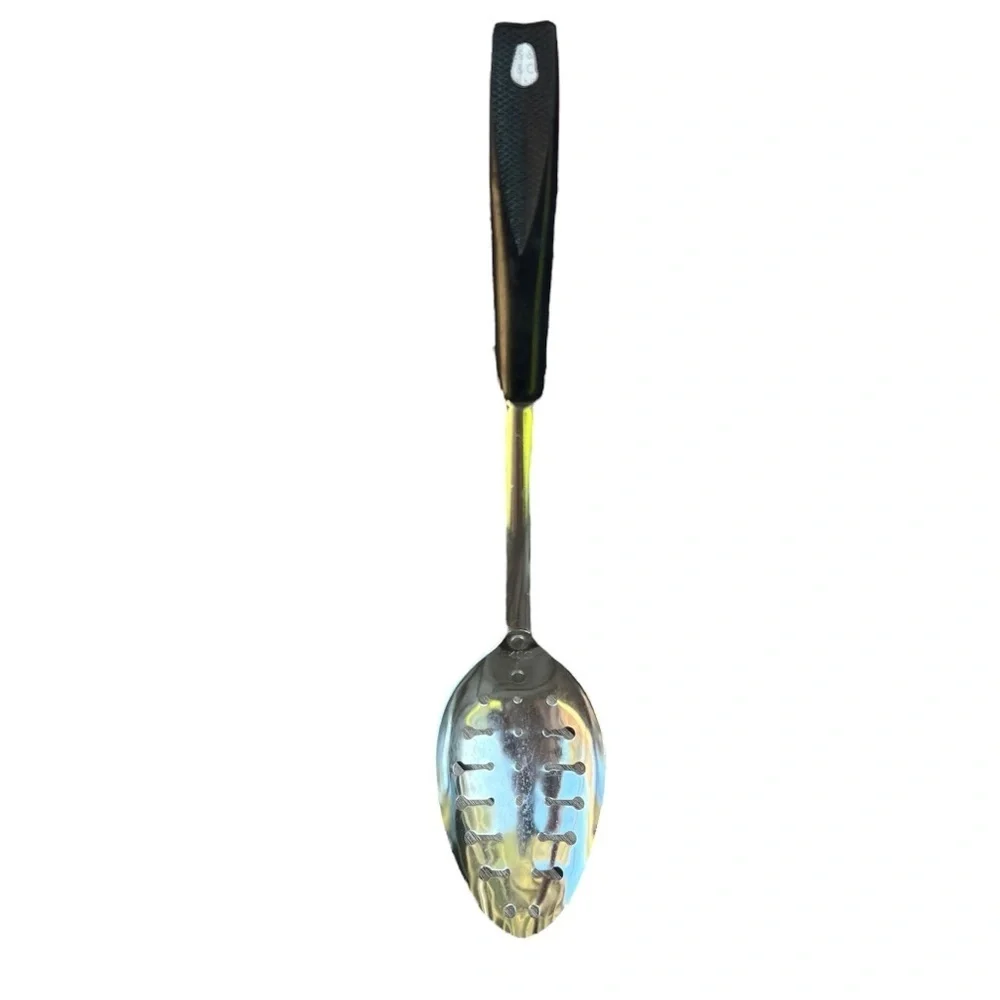 Vintage EKCO USA Slotted Serving Spoon Black Handle 12.5”